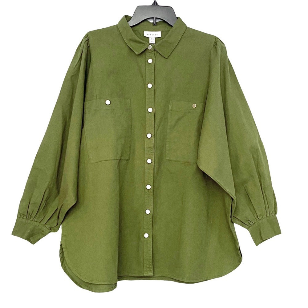 NEW Topshop Olive Green Oversized Relaxed Fit Button Up Canvas Shirt Shacket 10 - Picture 4 of 11